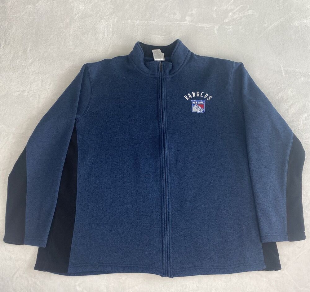 NHL New York Rangers Zip Up Fleece Jacket Sweater Adult XXL 2XL Blue Sweatshirt
